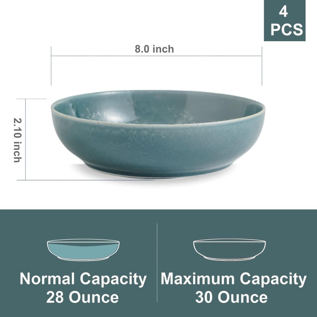30oz Ceramic bowls set of 4-8″ serving bowls for Kitchen,Pasta,Salad-Dishwasher & Microwave Safe Perfect for Housewarming, Thanksgiving, Christmas-Teal Green