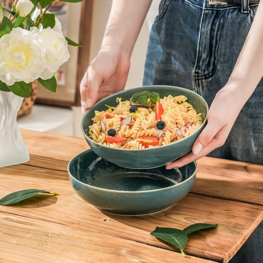 30oz Ceramic bowls set of 4-8″ serving bowls for Kitchen,Pasta,Salad-Dishwasher & Microwave Safe Perfect for Housewarming, Thanksgiving, Christmas-Teal Green