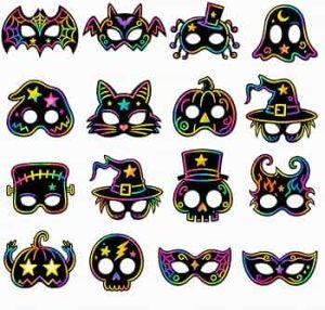 32 Pcs Halloween Party Favors toys Rainbow Scratch Masks, Art Craft Kit for Kids,DIY Party Favors