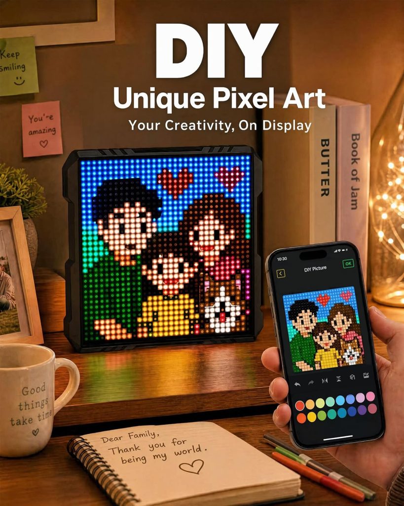 32×32 LED Pixel Art Display, USB Powered Gaming Desk Decor with App