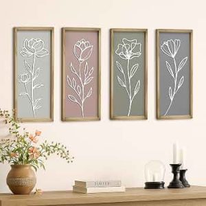 3D Framed Floral Decor, Set of 4, 7″x16″ Boho Botanical Wall Art