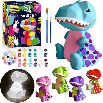 4.3in Paint Your Own Dinosaur Lamp Kit – Arts and Crafts Supplies Painting for Kids Teens, DIY Night Light Dinosaur Toy for Boy Girl 3 4 5 6 7 8 9 10 11 12 Birthday Gift