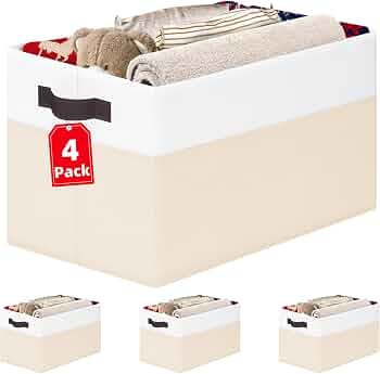 4 Pack Baby Clothes Organizer Bins, Fabric Collapsible Storage Baskets with Handles, Odorless Storage Bins for Toy Clothes Nursery Kids Room Playroom Classroom (14L*10W*9.5H)