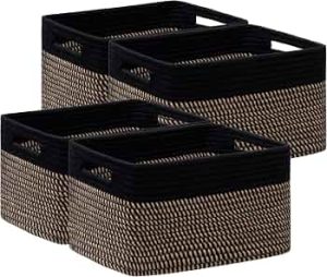 4 Pack Storage Baskets for Organizing, Woven Baskets for Shelves, Black&Brown
