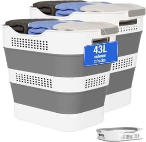43L+43L Collapsible Laundry Baskets plastic (Grey, 2 Packs)
