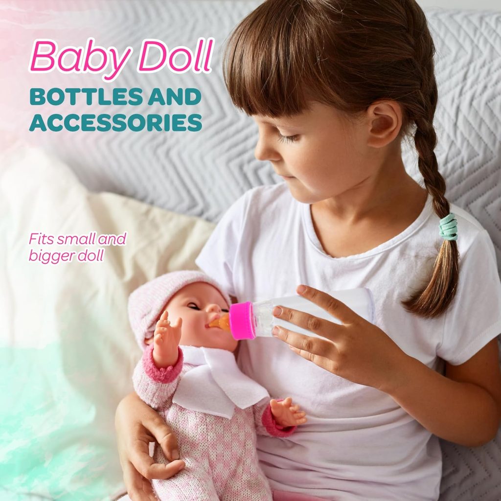 4E’s Novelty 2 Pack Baby Doll Bottles Accessories, Magic Doll Disappearing Milk and Juice – Baby Doll Accessories Toys for Kids Toddlers, Stocking Stuffers for Little Girls Ages 3 4 5 6 7