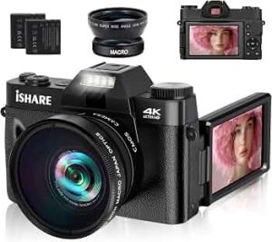 4K 56MP Vlogging Camera for YouTube, 16X Zoom Anti-Shake for Beginners
