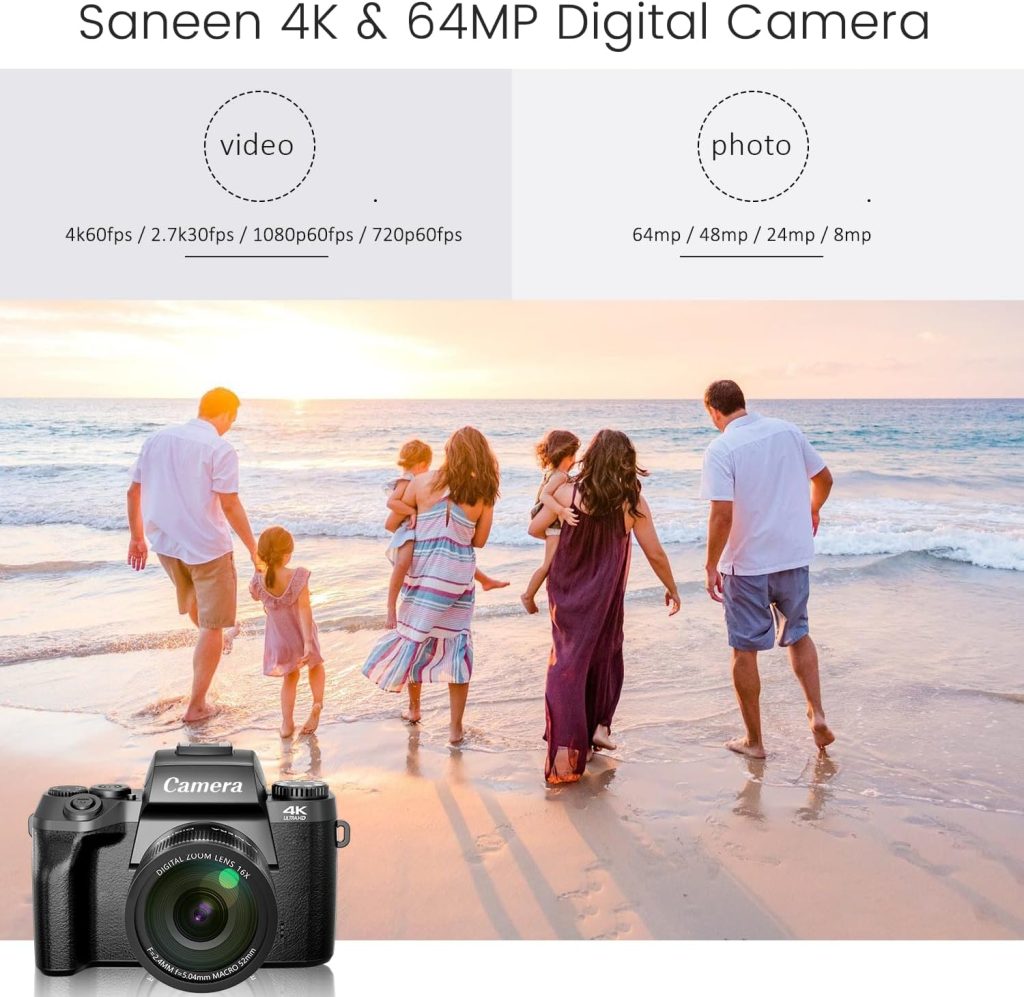 4K Digital Camera, 64MP WiFi Cameras for Photography with 4″ Touchscreen