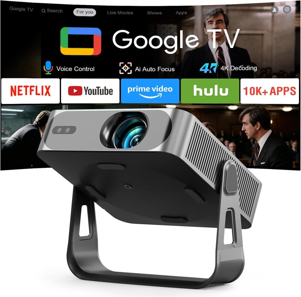 (Official Google TV & 5000 ANSI & Now with Netflix) 4K Smart Projector with WiFi and Bluetooth, Voice Control, XuanPad Black Portable Outdoor Movie Projector 4k, Dolby Audio, TOF Auto Focus & Keystone