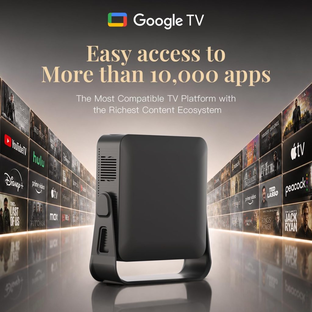 (Official Google TV & 5000 ANSI & Now with Netflix) 4K Smart Projector with WiFi and Bluetooth, Voice Control, XuanPad Black Portable Outdoor Movie Projector 4k, Dolby Audio, TOF Auto Focus & Keystone