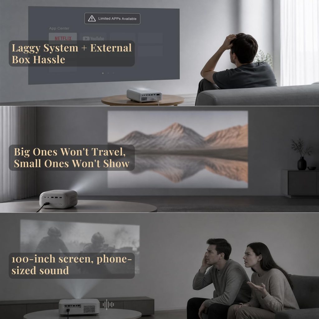 (Official Google TV & 5000 ANSI & Now with Netflix) 4K Smart Projector with WiFi and Bluetooth, Voice Control, XuanPad Black Portable Outdoor Movie Projector 4k, Dolby Audio, TOF Auto Focus & Keystone