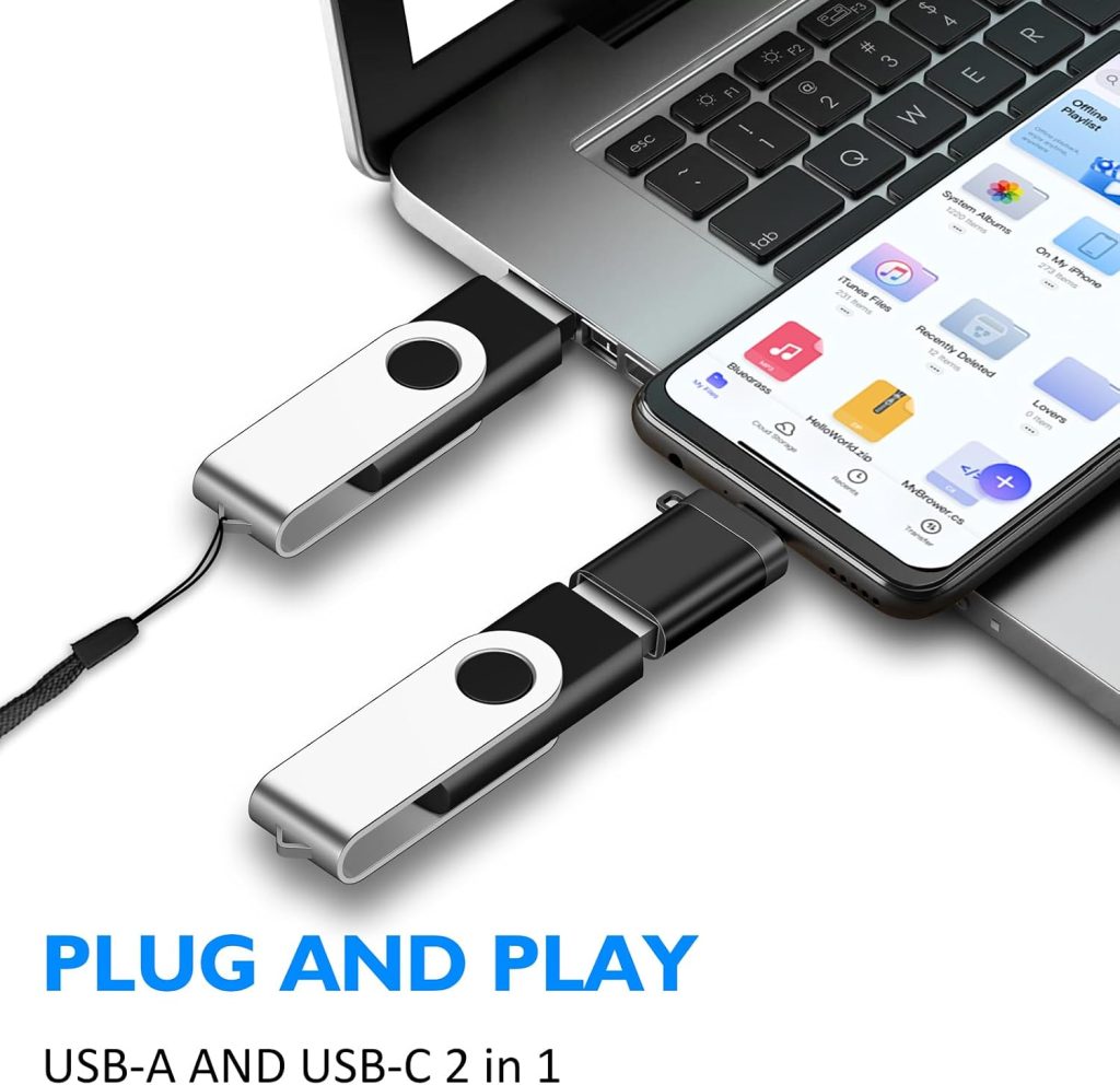 5-Pack of 4GB USB 2.0 Flash Drive Bulk with 5 USB-C Adapters & Keychains