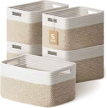5 Pack Woven Storage Baskets, Decorative Storage Bins for Organizing