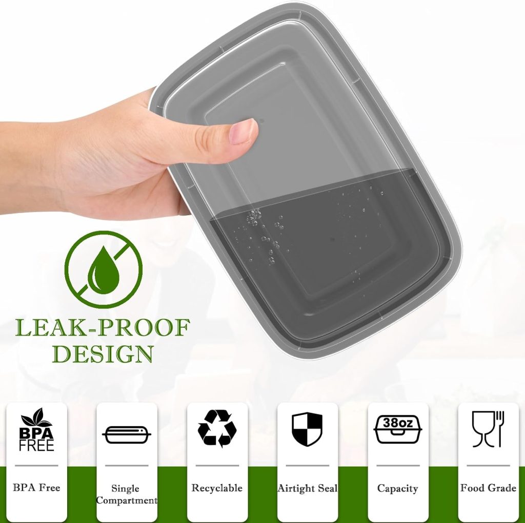 50 Pack 38oz Meal Prep Containers Reusable for Food Prep BPA Free