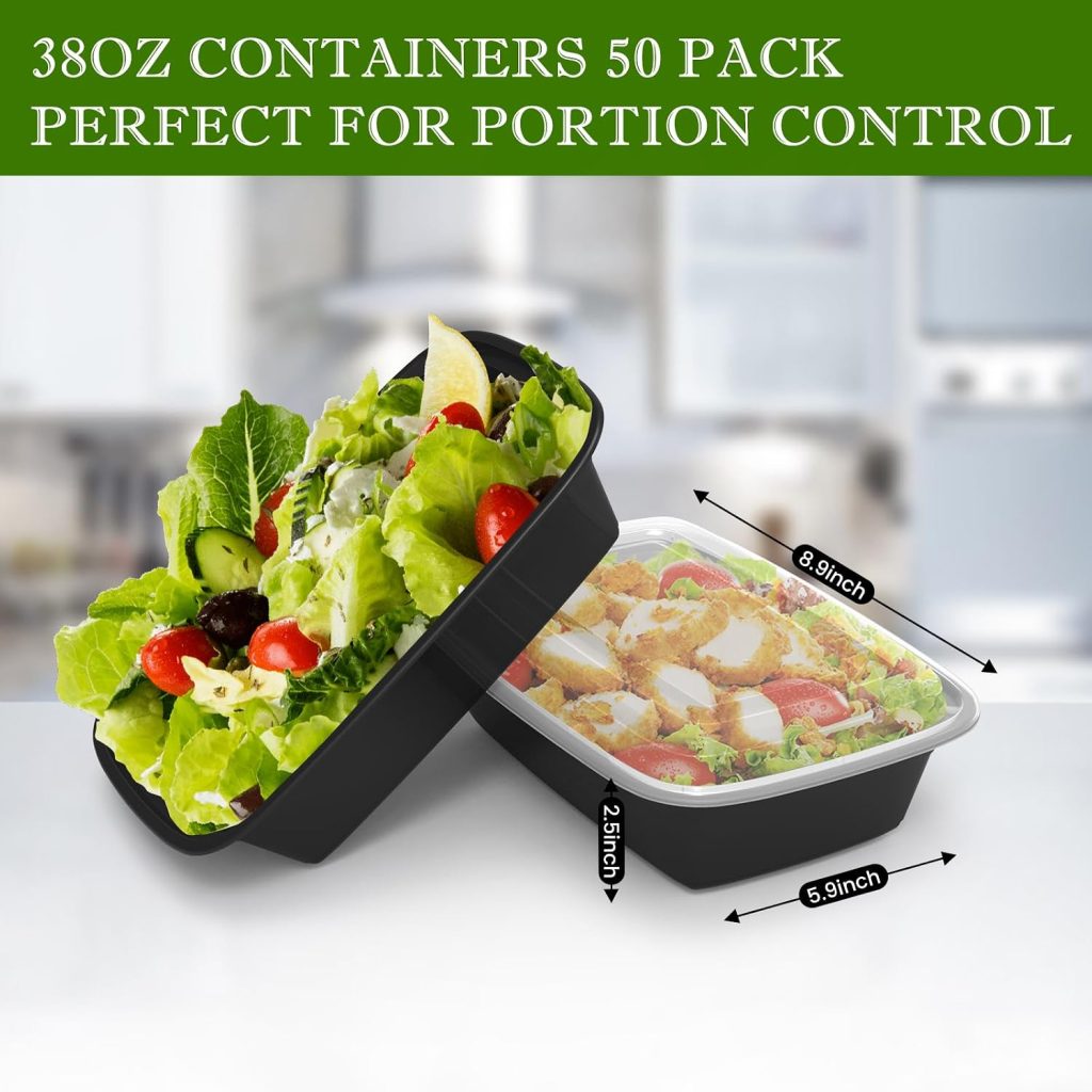 50 Pack 38oz Meal Prep Containers Reusable for Food Prep BPA Free