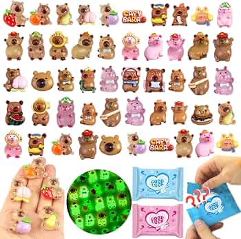 50 Pcs Random Mini Capybara with Glow in the Dark Feature, Individually Packaged Blind Bags – Cute Collectible Resin Toys for Kids, Fairy Gardens, Desk Decor, Party Favors, and Creative DIY Projects