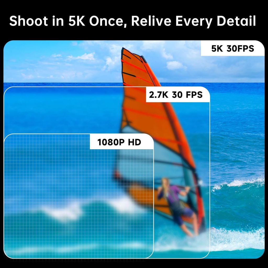 5K30FPS Waterproof Action Camera with 64GB Card, 34FT Underwater Cameras