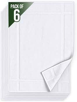 6 Pack Cotton Bath Mats for Bathroom, 20″ X 30″, White