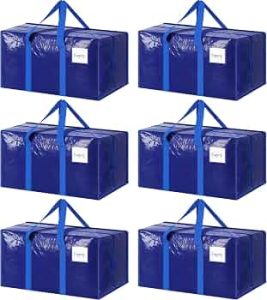 6 Pack Extra Heavy Duty Large Moving Bags with Strong Zipper, Blue