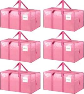 6 Pack Extra Heavy Duty Large Moving Bags with Strong Zipper, Pink