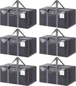 6 Pack Extra Heavy Duty Large Moving Bags with Strong Zipper, Gray