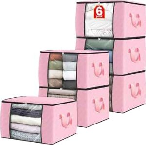 6 Pack Storage Bags for Clothes Blanket Storage Bins with Lids