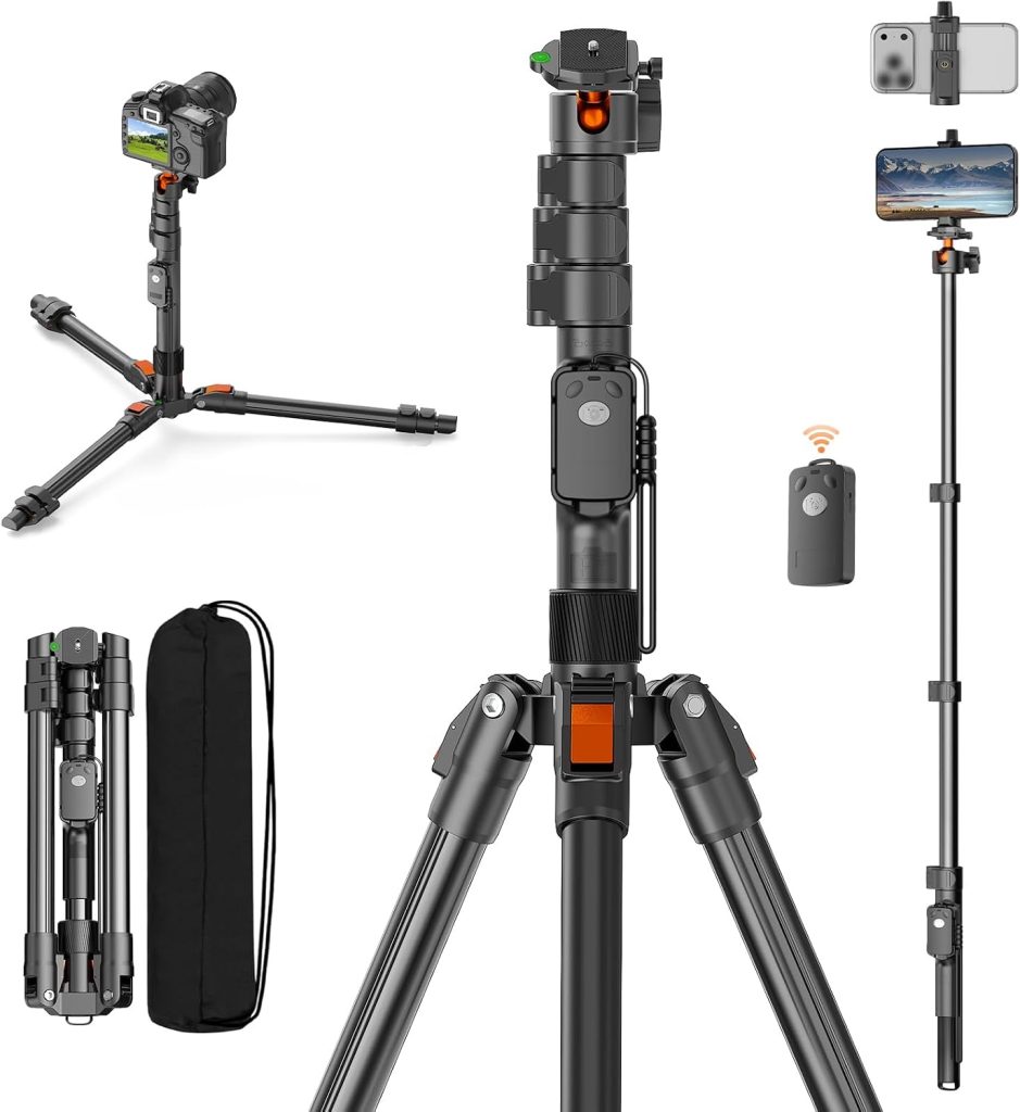 75″ Camera Tripod,Aluminum Tripod for Camera Phone/Monopod with Remote