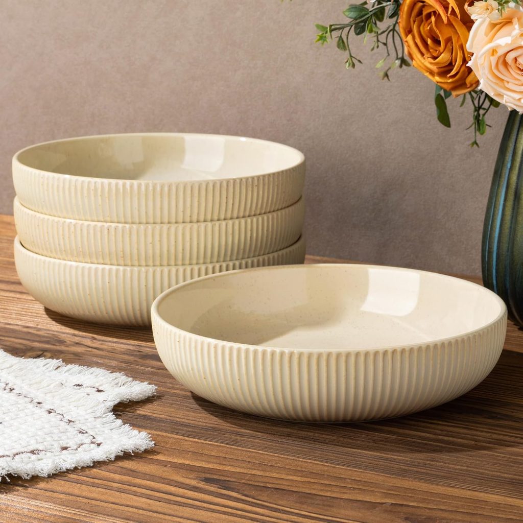 8.5″ Ceramic Pasta Bowls Set of 4, Salad Bowls