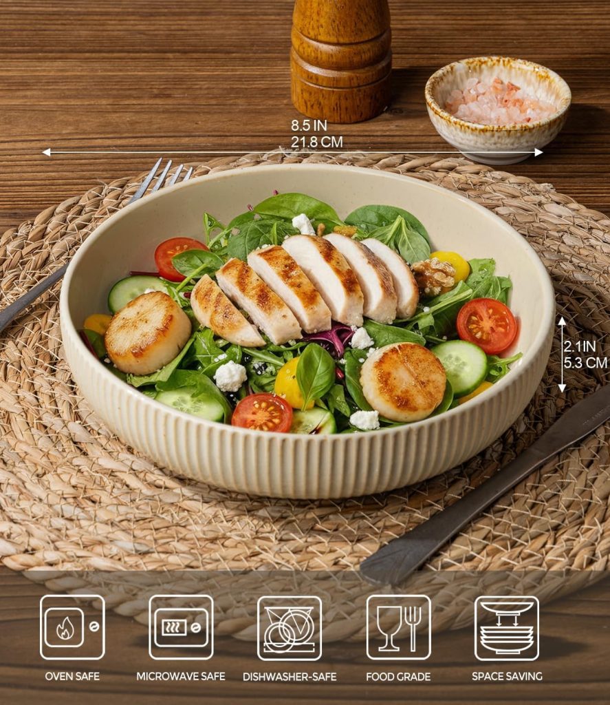 8.5″ Ceramic Pasta Bowls Set of 4, Salad Bowls