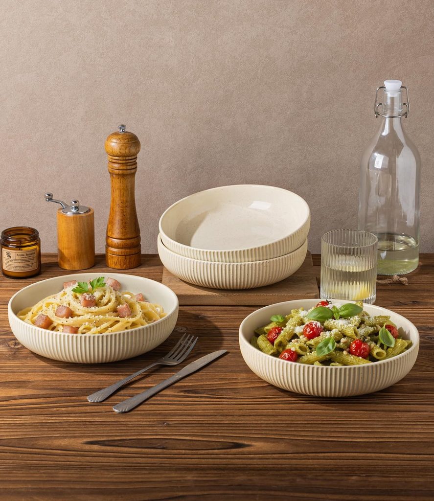 8.5″ Ceramic Pasta Bowls Set of 4, Salad Bowls