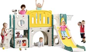 8-in-1 Toddler Climber and Slide Playset with Basketball Hoop – Indoor/Outdoor Playground Gym Activity Center for Kids