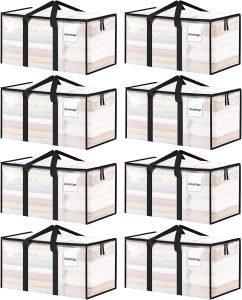 8 Pack Extra Large Clothes Storage Bins with Lids, Clear