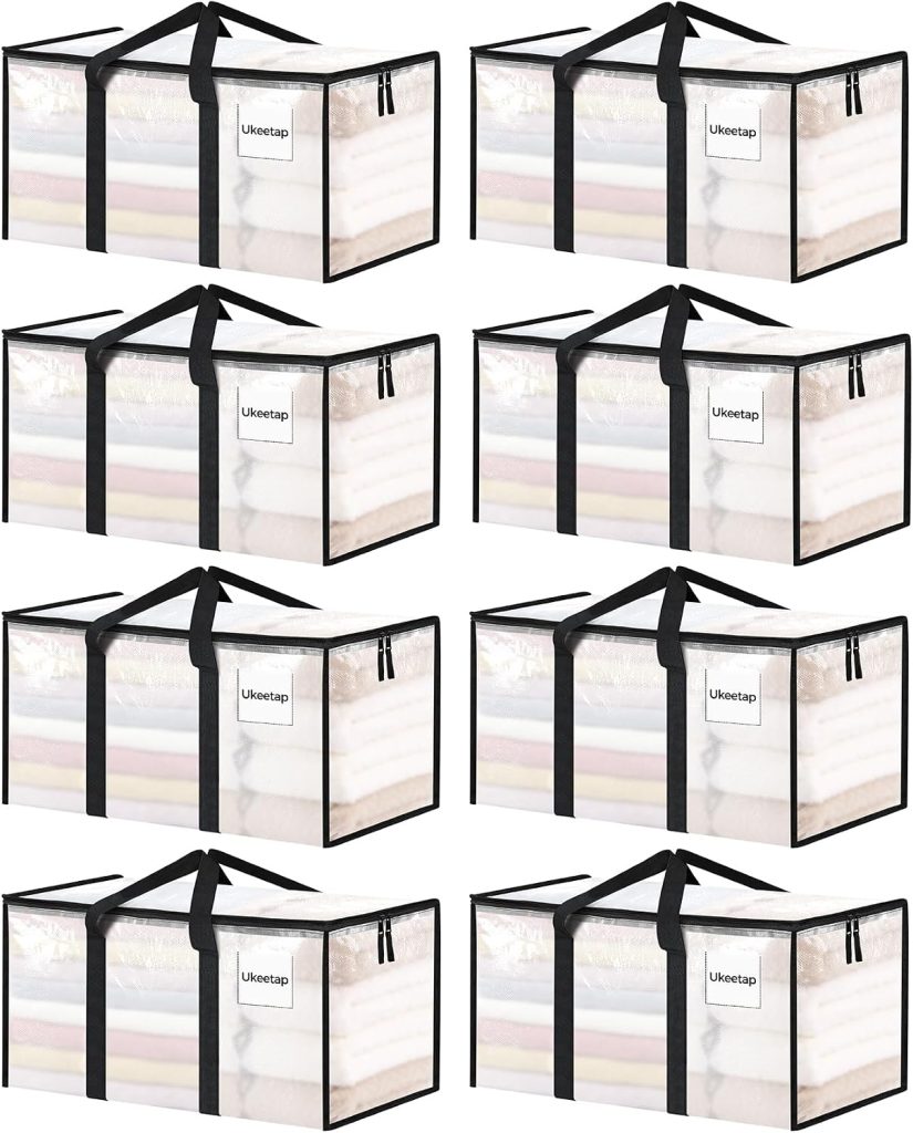 8 Pack Extra Large Clothes Storage Bins with Lids, Clear