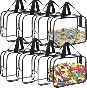8 Packs Large Toy Storage Bags, Reusable Clear PVC Board Game Storage, Toy Storage Organizer Bags with Zipper for Building Blocks, Puzzle and Handmade Accessories, Clear Toiletry Bag