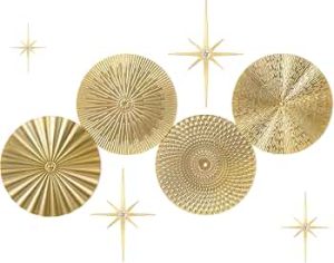 8 Pcs Gold Metal Wall Art Decor Star Sunburst Radial Plate Decor