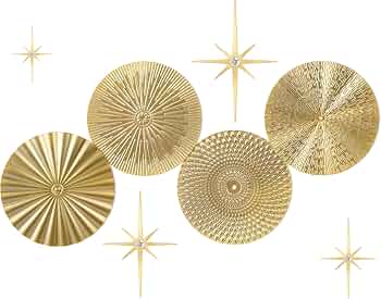 8 Pcs Gold Metal Wall Art Decor Star Sunburst Radial Plate Decor