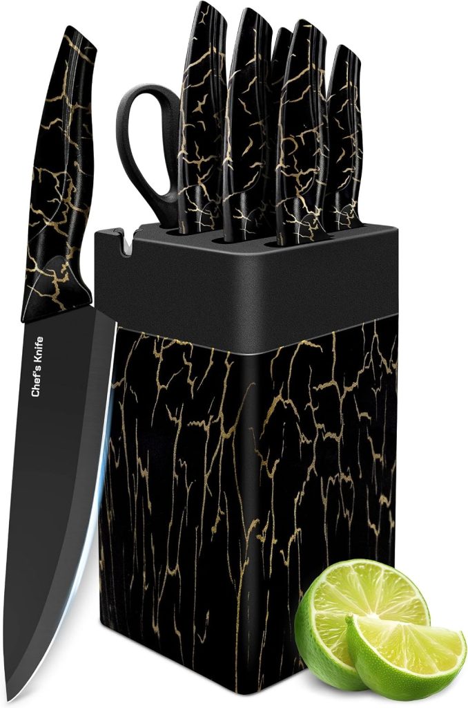 8 Pieces Kitchen Knife Block Sets, Dishwasher Safe, Black