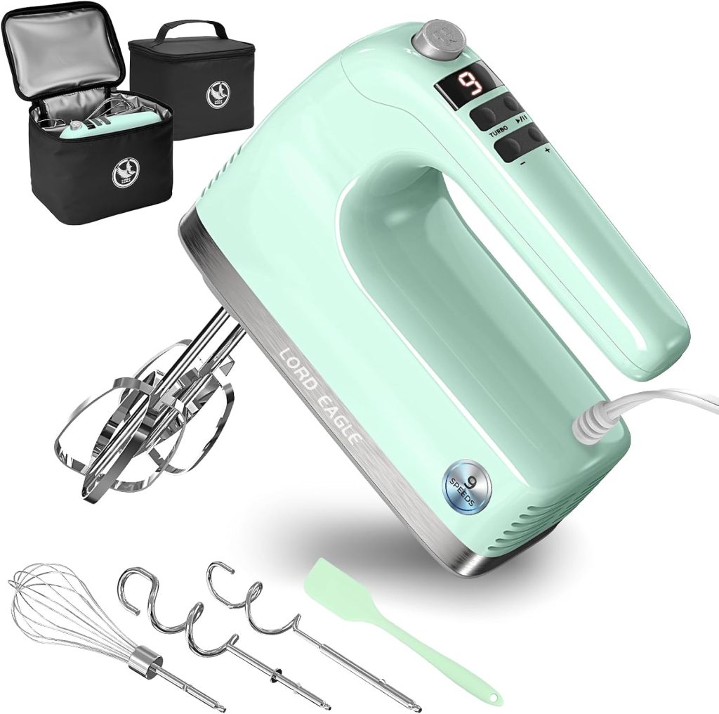 9-Speed Digital Hand Mixer Electric Handheld, 500W DC Motor