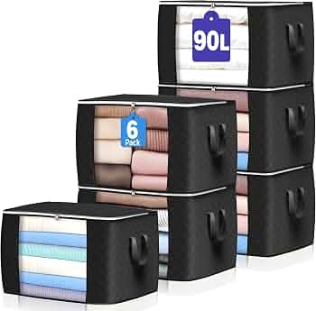 90L Large Storage Bags, 6 Pack Clothes Storage Bins Closet Organizers