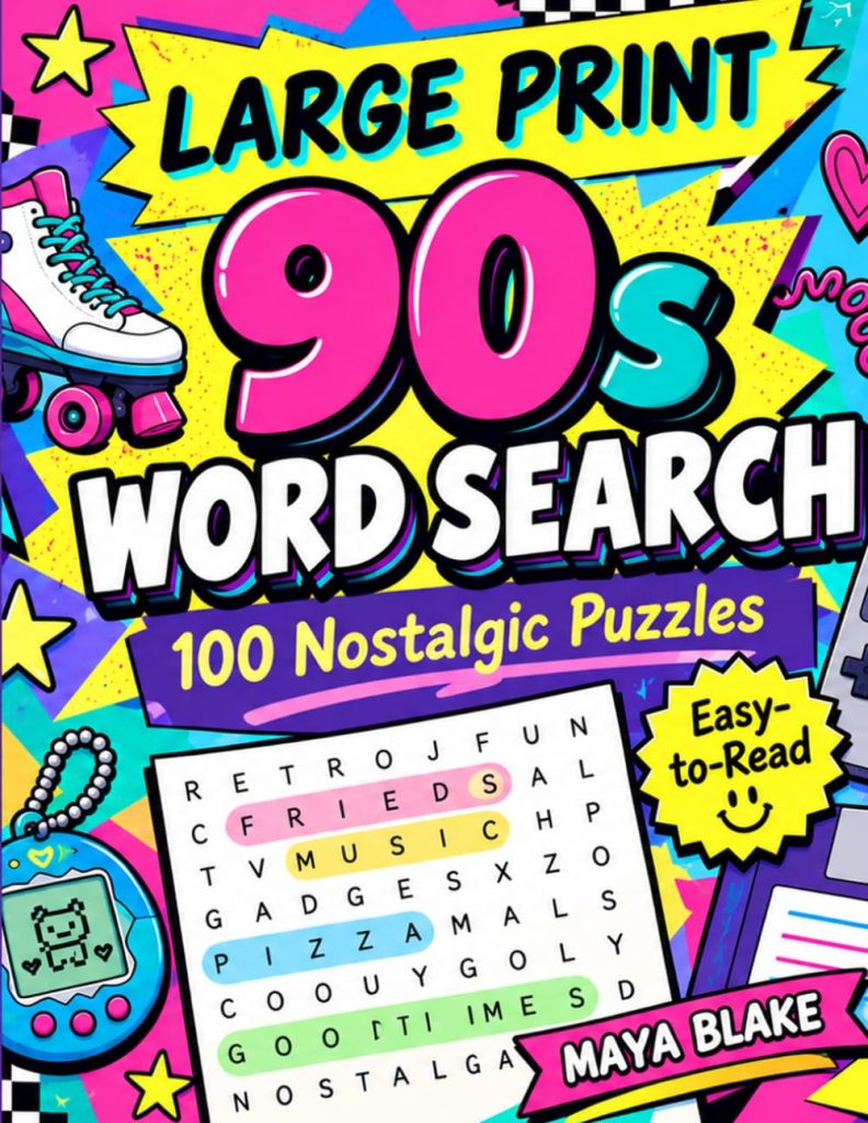 90s Large Print Word Search: 100 Nostalgic Puzzles Featuring 1990s Toys, TV, Music, Movies, Fashion, Games, Snacks, School Days, and More
