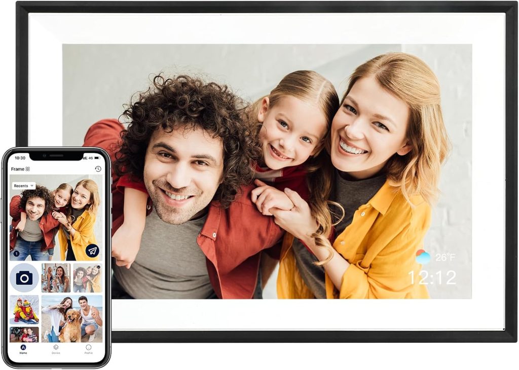 AEEZO Digital Picture Frame, 10.1 Inch Digital Photo Frame with 1280 * 800 HD IPS Touch Screen, Smart Digital Frame Built-in 32GB Memory, Auto-Rotate Easy Setup via AiMOR APP(Black)