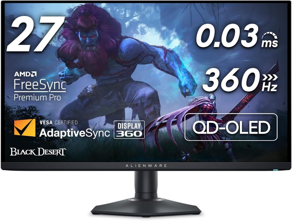 Alienware AW2725DF OLED Gaming Monitor – 26.7-inch Quantom-Dot WQHD (2560×1440) 360Hz 0.03Ms Display, AMD FreeSync Premium Pro, HDMI/DP/USB 3.2 Gen1, Height/Tilt/Swivel/Pivot Adjustability – Black
