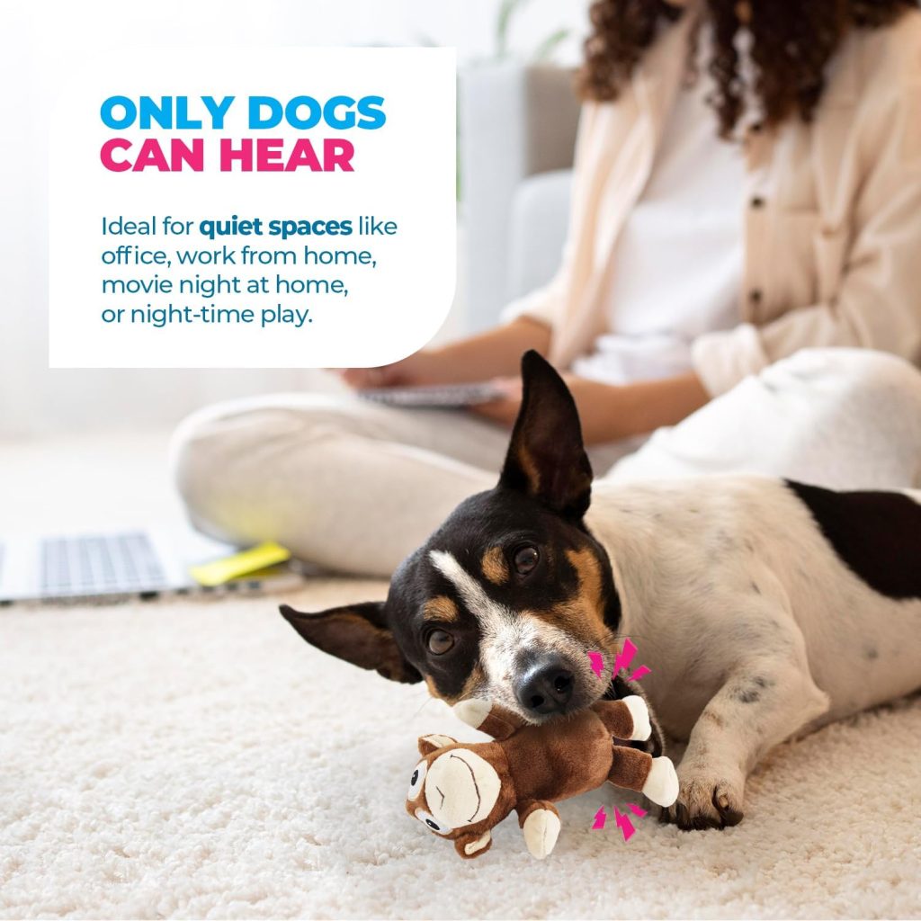 ALL FOR PAWS Ultrasonic Silent Squeaker Dog Toy, Quiet Puppy Toy Comfort Plush Toy Dog Cuddle Toys, Squeakerless Dog Toy with Cute Animal Designs, Ideal for Home and Office