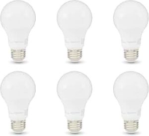 Amazon Basics A19 LED Light Bulbs, 60 Watt Equivalent, Energy Efficient 9W, E26 Standard Base, Soft White 2700K, Dimmable, 10,000 Hour Lifetime , 6-Pack
