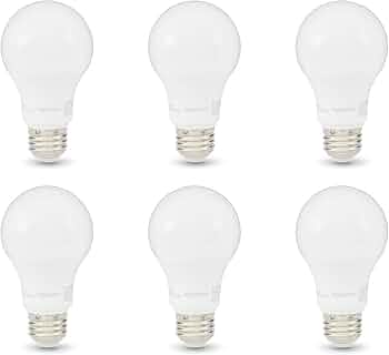 Amazon Basics A19 LED Light Bulbs, 60 Watt Equivalent, Energy Efficient 9W, E26 Standard Base, Soft White 2700K, Dimmable, 10,000 Hour Lifetime , 6-Pack