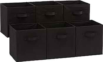 Amazon Basics Collapsible Fabric Storage Bins Organizer with Handles, Sturdy, Foldable, 10.5″ x 10.5″ x 11″, Black, 6-Pack