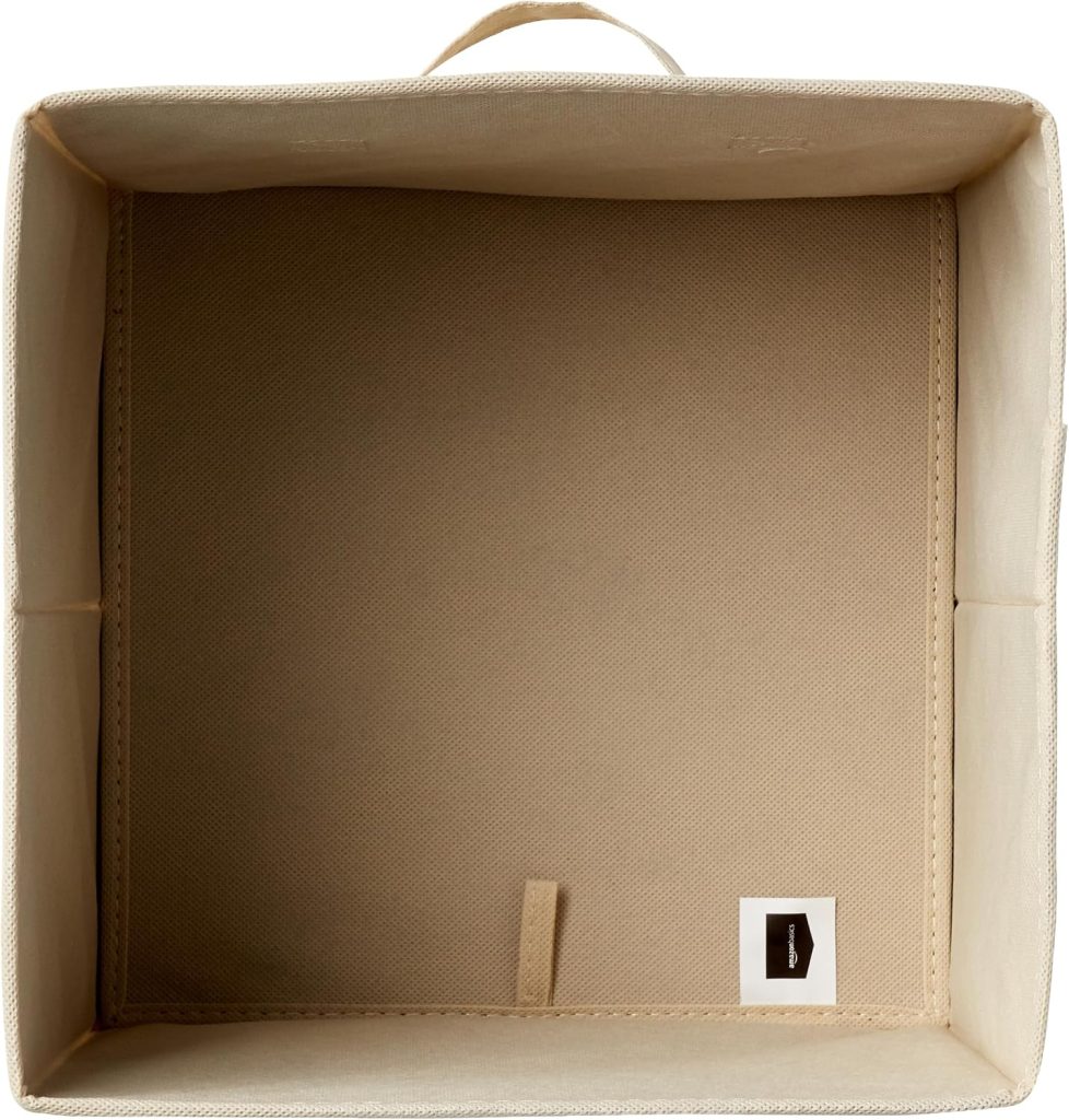Amazon Basics Collapsible Fabric Storage Cube Bins Organizer with Handles for Organization and Organizing Solution, 13″x13″x13″, Beige, 6-Pack