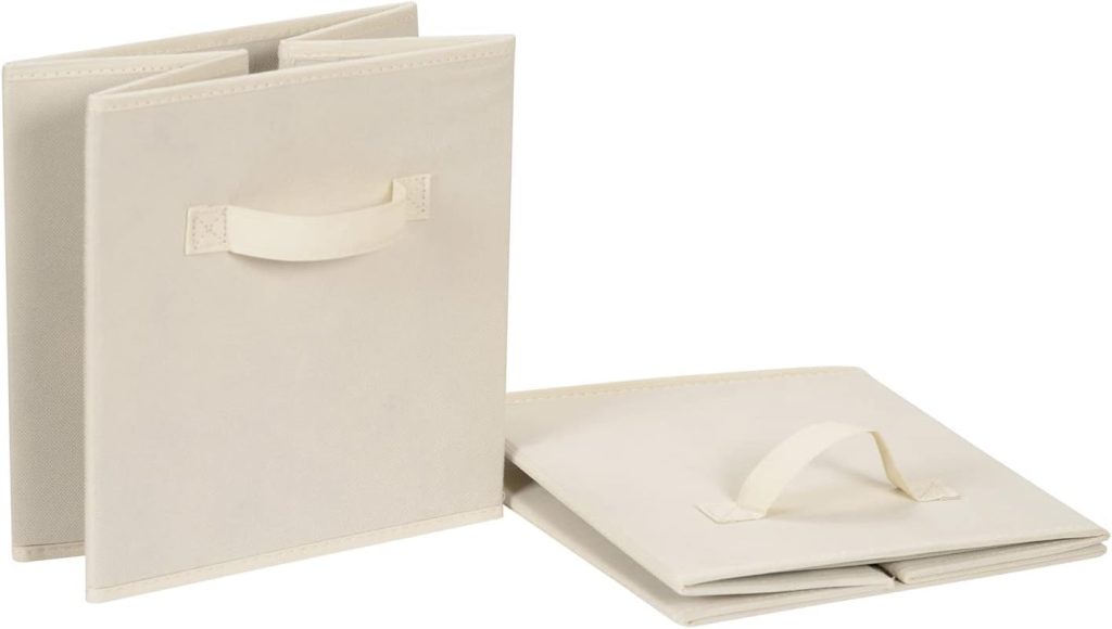 Amazon Basics Collapsible Fabric Storage Cube Bins Organizer with Handles for Organization and Organizing Solution, 13″x13″x13″, Beige, 6-Pack
