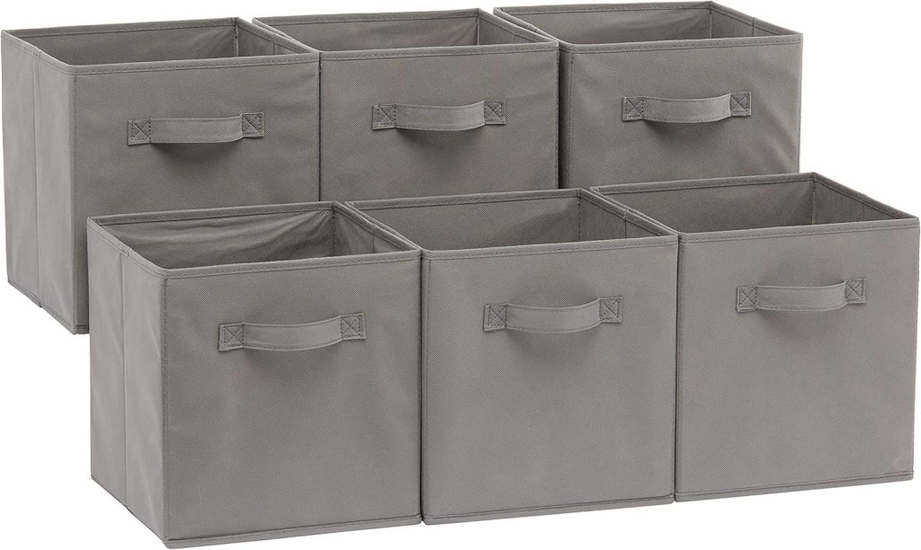 Amazon Basics Collapsible Fabric Storage Cube Bins Organizer with Handles for Organization and Organizing Solution, 13″x13″x13″, Beige, 6-Pack