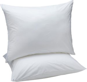 Amazon Basics Down Alternative Bed Pillows and Pillow Protector Case Set, Medium Density, Standard Size 26″ x 20″, Hypoallergenic, Microfiber, Washable, White, 2-Pack